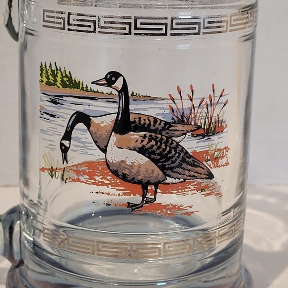 Vintage Ducks Glass Mug Beer Stein Gold Greek Key Accent Dad Father Bar Hunt 5" - Picture 5 of 10